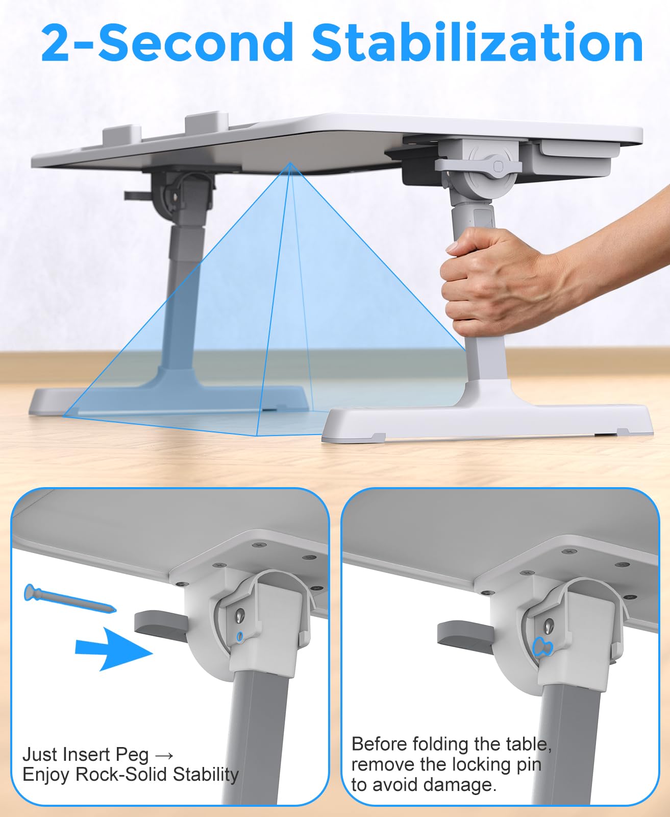 HETTHI Laptop Bed Tray Table, Adjustable Sturdy Laptop Stand for Bed with Premium Materials, Folding Portable Lap Desk with Drawer for Writing Working Reading Eating Couch Floor (Marble, 22.04"×12.2")