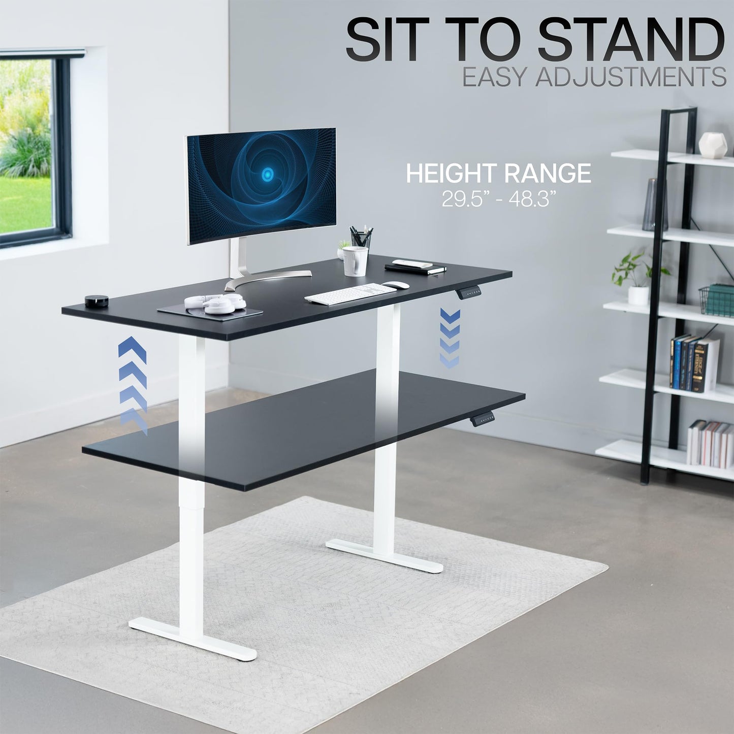 VIVO Electric 71 x 30 inch Square Edge Standing Desk, Dual Motor Memory Controller Height Adjustment, E2B-S Series, Black Top White Frame, DESK-KIT-E2W71S-B