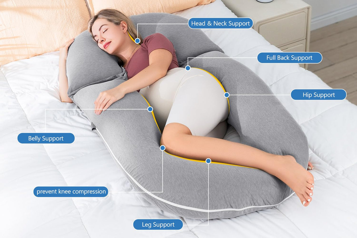 INSEN Pregnancy Pillows, Detachable Body Pillow for Sleeping, Nurse & Relax, Multi-Use Pregnancy Pillows for Pregnant Women, Cooling Tencel-Grey