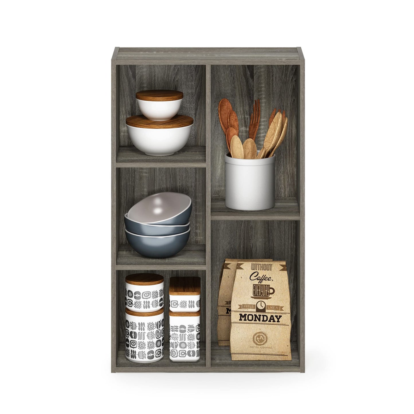 Furinno Luder 5-Cube No Tool Assembly Open Shelf, French Oak