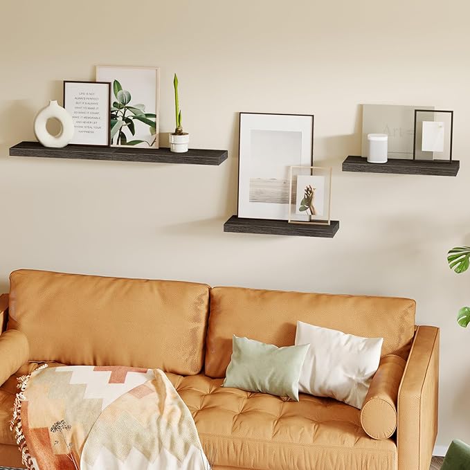 Fixwal 15.7in Floating Shelves, Rustic Wood Finish Wall Shelves Set of 4