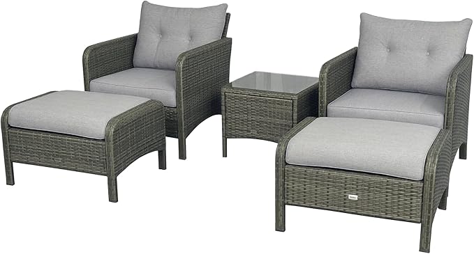 Outsunny 5 Pieces Rattan Wicker Lounge Chair Outdoor Patio Conversation Set