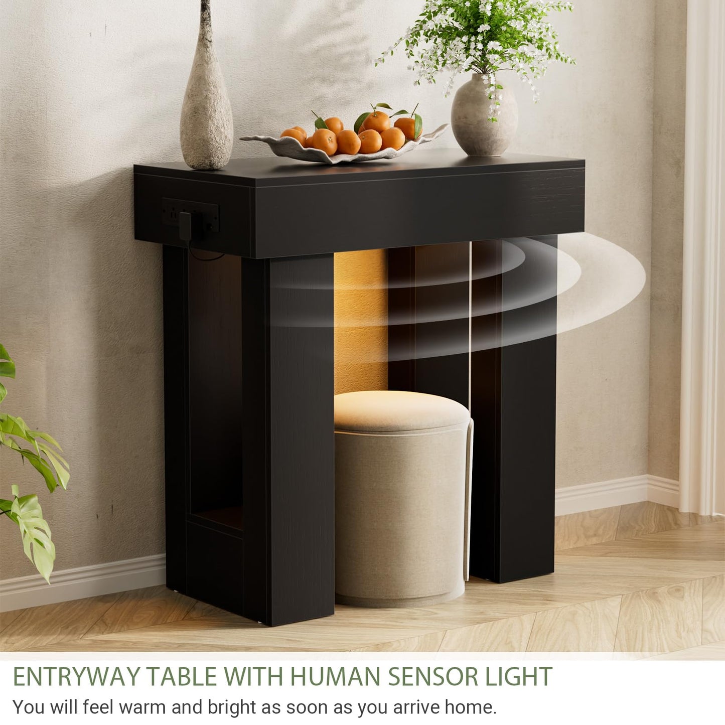 Unikito 32" Entryway Table with Socket and Sensor Light, Narrow Console Table with Storage Behind Couch, Farmhouse Entryway Table for Hallway, Behind the Couch, Living Room