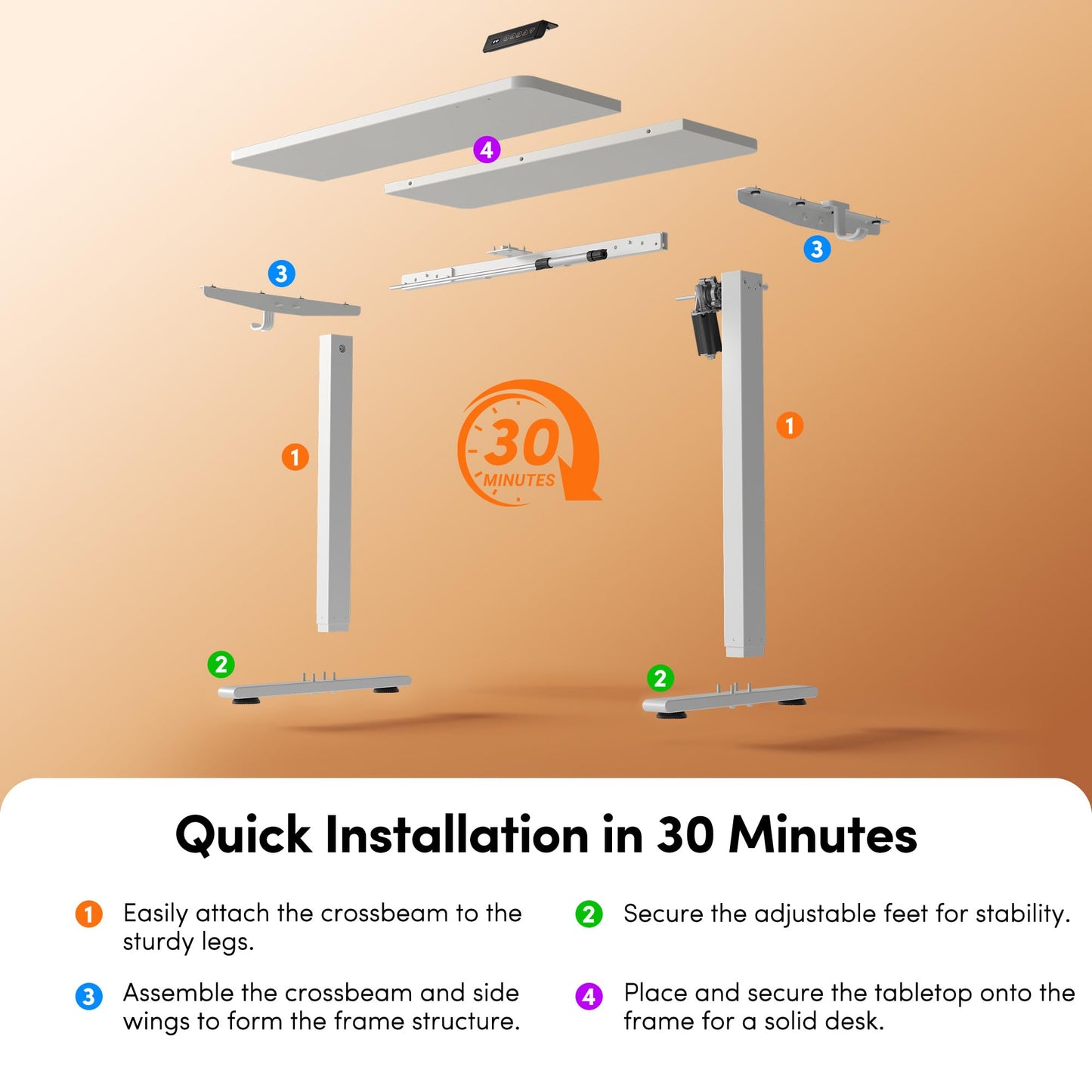 FEZIBO 32" Small Electric Standing Desk Adjustable Height, 3 Memory Height Settings, Sit Stand Up Desk for Home Office & Computer Workstation, White