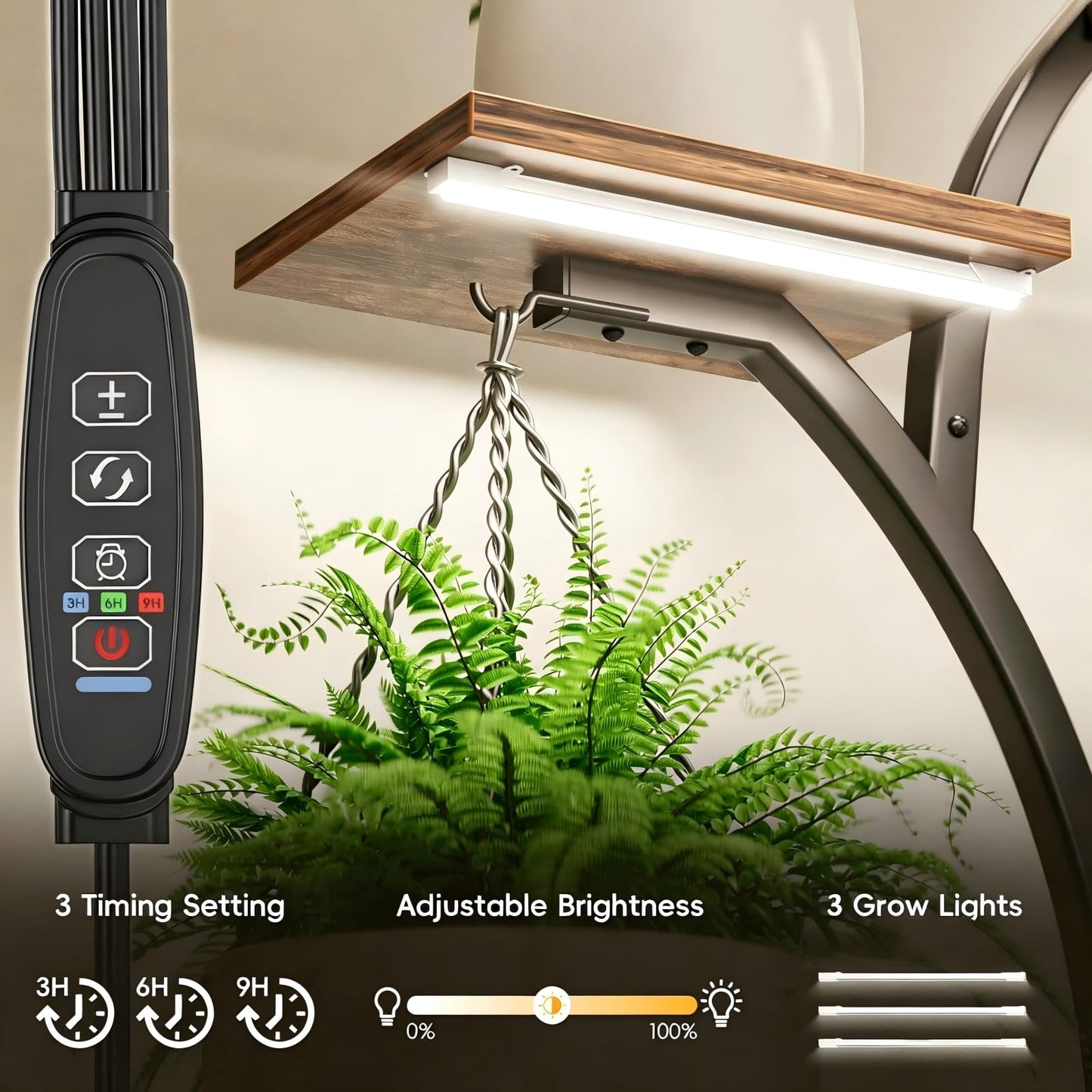 Elbourn 8 Tiered 60" Tall Plant Stand Indoor Shelf with Grow Lights (Brown)
