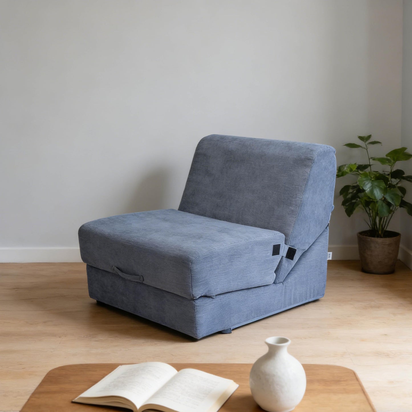 jela Luxury Corduroy Indoor Chaise Lounge, Foldable Sofa Bed Chair with Soft Foam & Machine Washable Cover (Corduroy Gray)