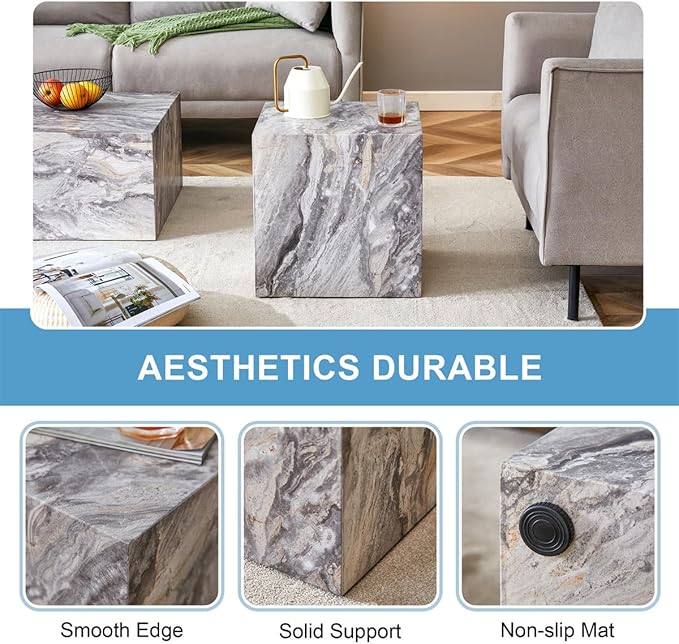 Side Table, End Table Living Room Table, Modern Sofa Couch Table, Faux Marble