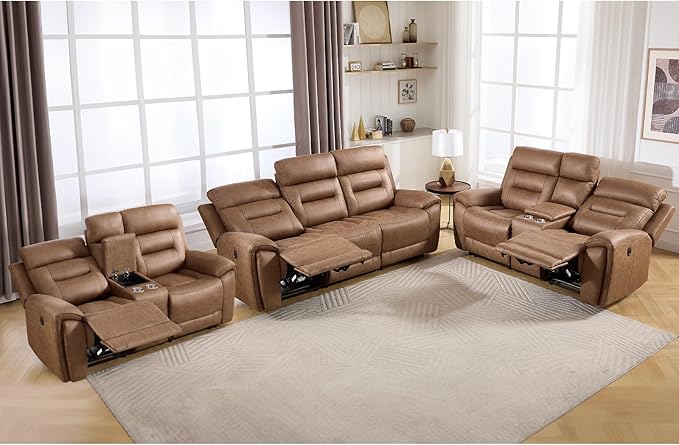 ANJ 3-Piece Faux Leather Power Recliner Sofa Set