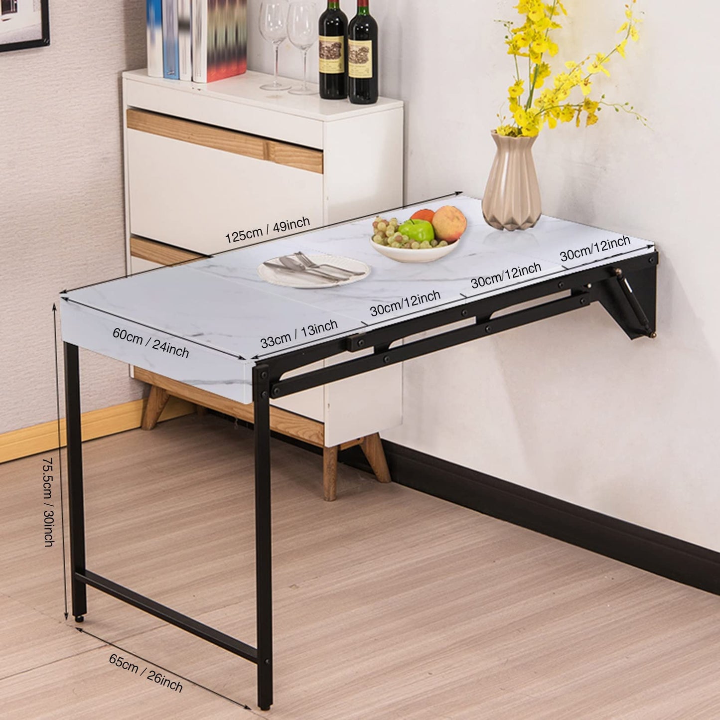 Wall Mounted Folding Desk, Multi-Function Murphy Table, Space Saving Wooden Work Table, Convertible Dining Shelf, Floating Laundry Folding Table, Stylish Home Office Furniture