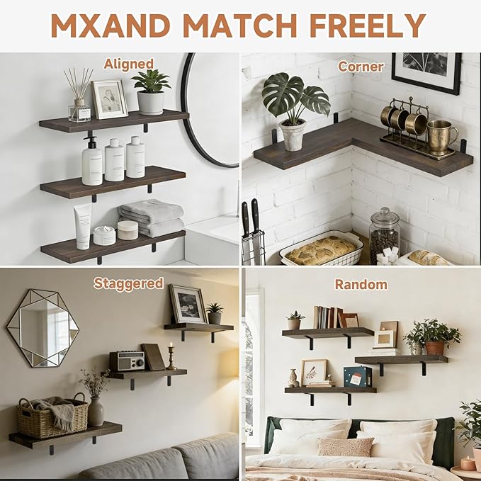 Easy Install Floating Shelves, 15.7 Inch Wall Mounted Wood Shelf, Hanging Shelf