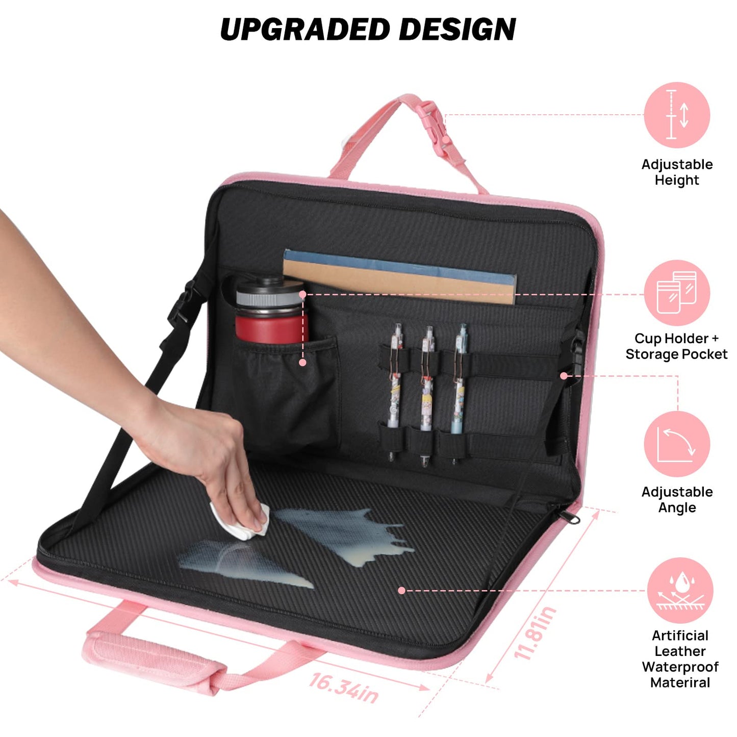JOYTUTUS 3 in 1 Steering Wheel Eating Tray (Pink), Car Back Seat Laptop Desk, Multifunctional Office Bag Car Work Table for Writing, Car Organizer for Kids, Commuters, Family