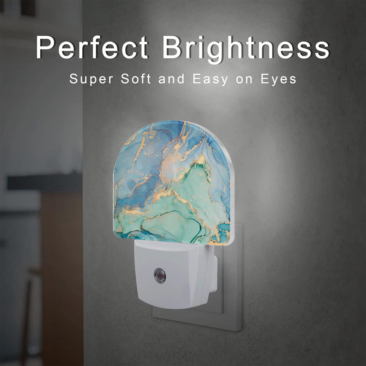 sndheke Teal Blue Marble Night Light Plug into Wall, Gold Luxury Marble Dusk to Dawn Night Light,0.5w Energy Saving Sleep Friendly Nightlights for Kids Boys Girls Home Decor