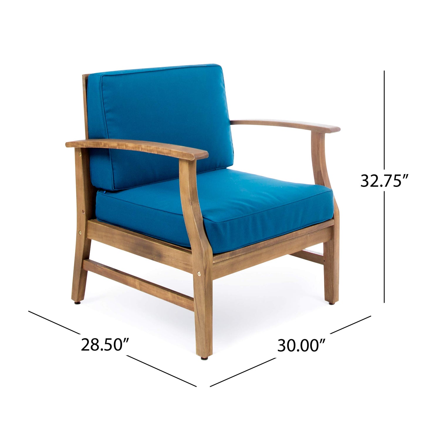 Christopher Knight Home Perla Outdoor Acacia Wood Club Chairs with Water Resistant Cushions (Set of 4), 4-Pcs Set, Teak Finish/Blue