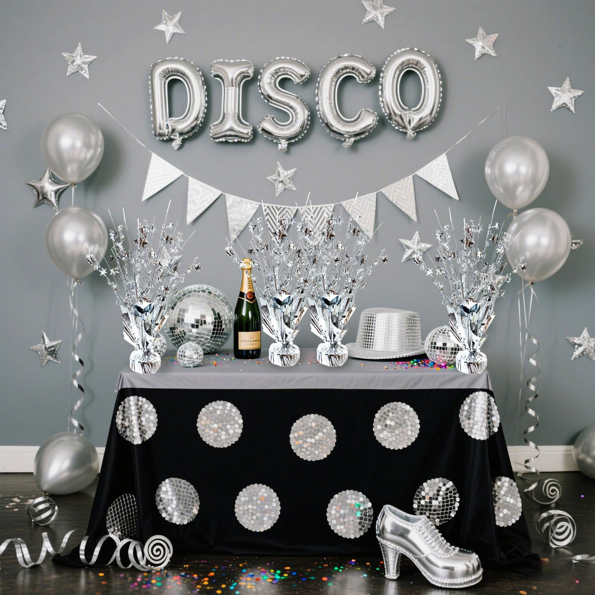 YinNorth 12 Pcs Metallic Foil Spray Centerpiece Party Star Table Decoration Brust Glitter Table Topper Decor for Birthday Graduation Holiday Christmas Dining Celebration New Year Party Supplies,Silver