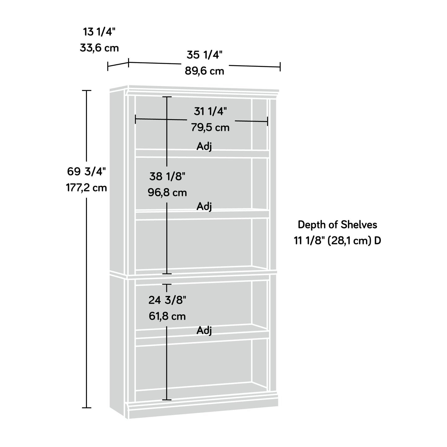 Sauder 5 Tier Book Shelf Wooden Bookcase Multipurpose Bookshelf for Home Office, Living Room, in Lintel Oak