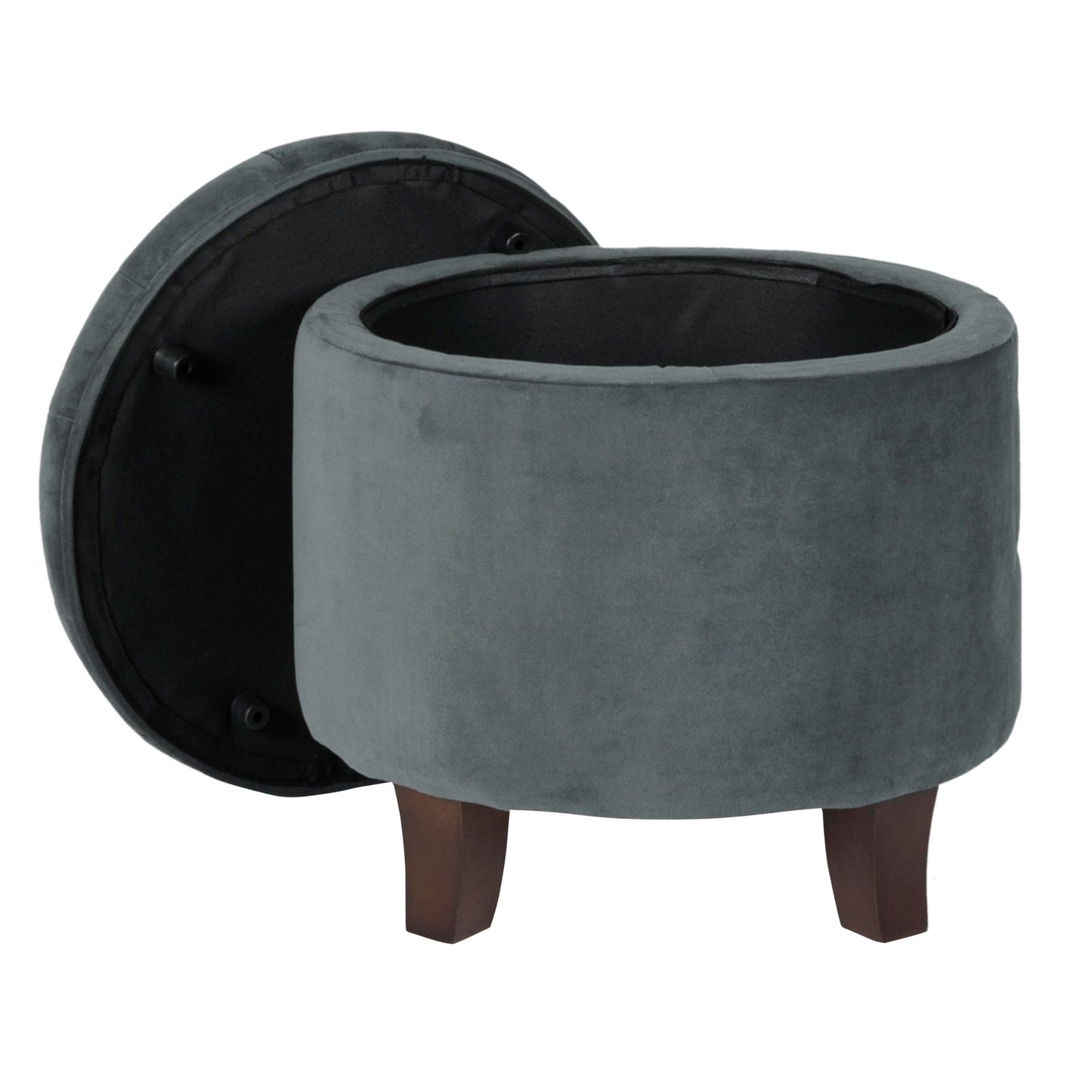 Homepop Home Decor | Upholstered Round Velvet Tufted Foot Rest Ottoman | Ottoman with Storage for Living Room & Bedroom | Decorative Home Furniture, Dark Gray Small