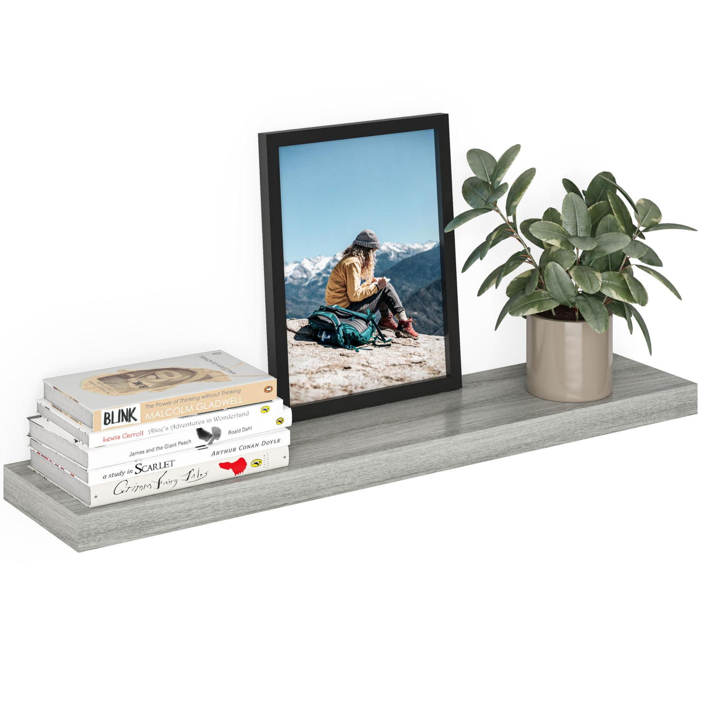 Ballucci Floating Shelf, 36" Wood Wall Shelf with Invisible Brackets for Bathroom, Living Room, Bedroom, Kitchen, Nursery, 8" Deep, Rustic Gray