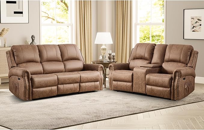 EBELLO 2 Pieces Power Reclining Sofa Set, Faux Leather Reclining Living Room