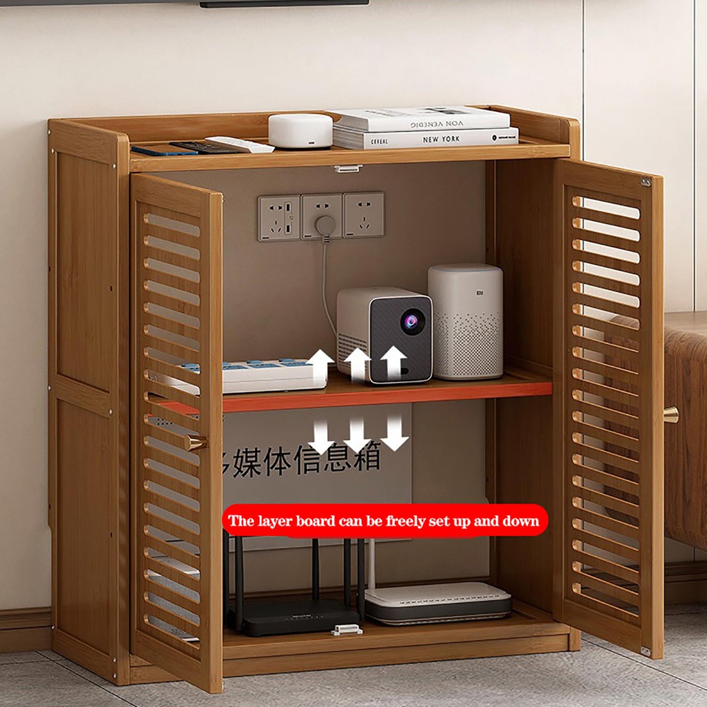 GODNOEI WiFi Router Storage Cabinet Floor Standing Modem Box, Multifunctional Concealment Organizer Wall Mountable for Home Office Living Room