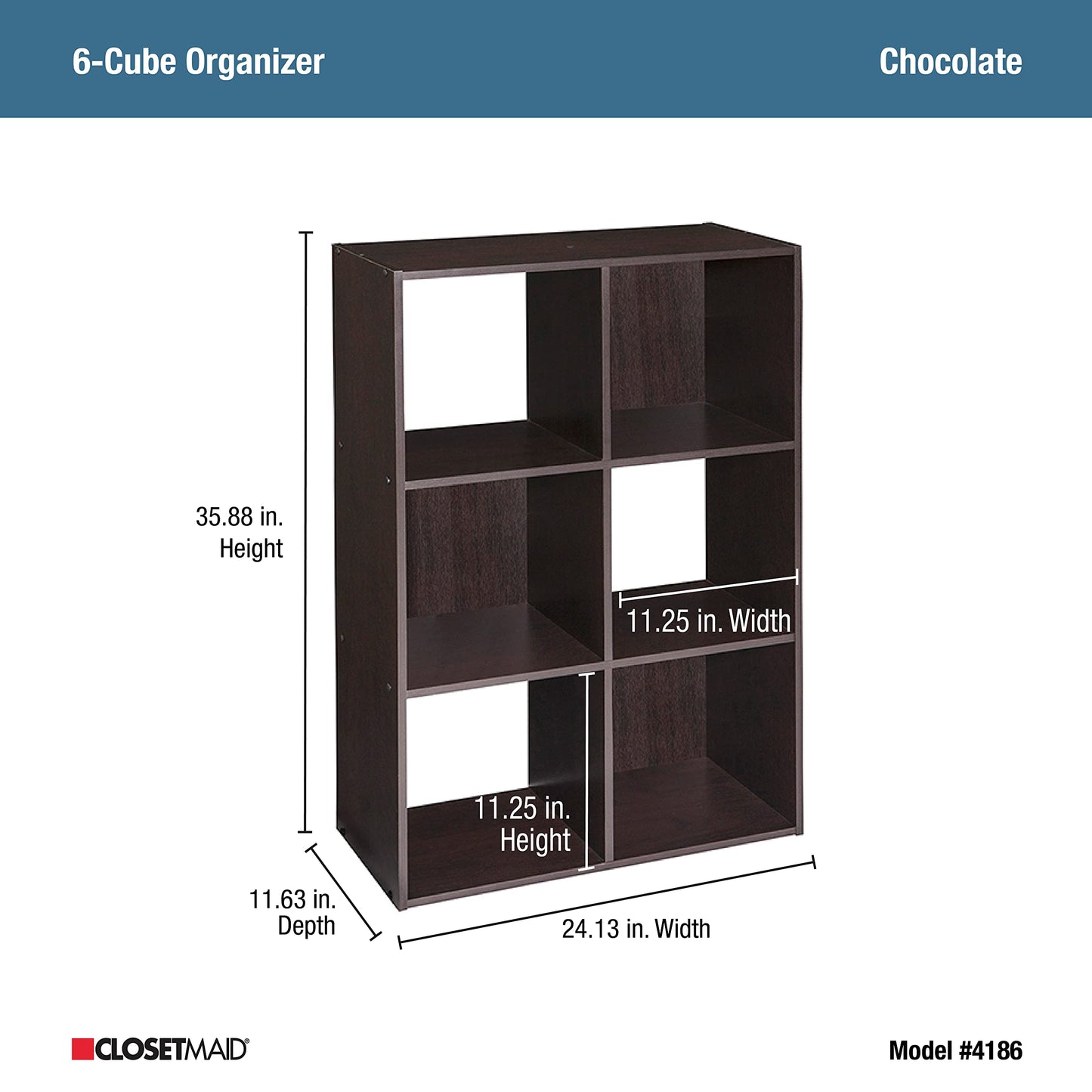 ClosetMaid Cubeicals 6 Cube Storage Shelf Organizer Bookshelf, Stackable, Vertical or Horizontal, Easy Assembly, Wood, Chocolate Finish