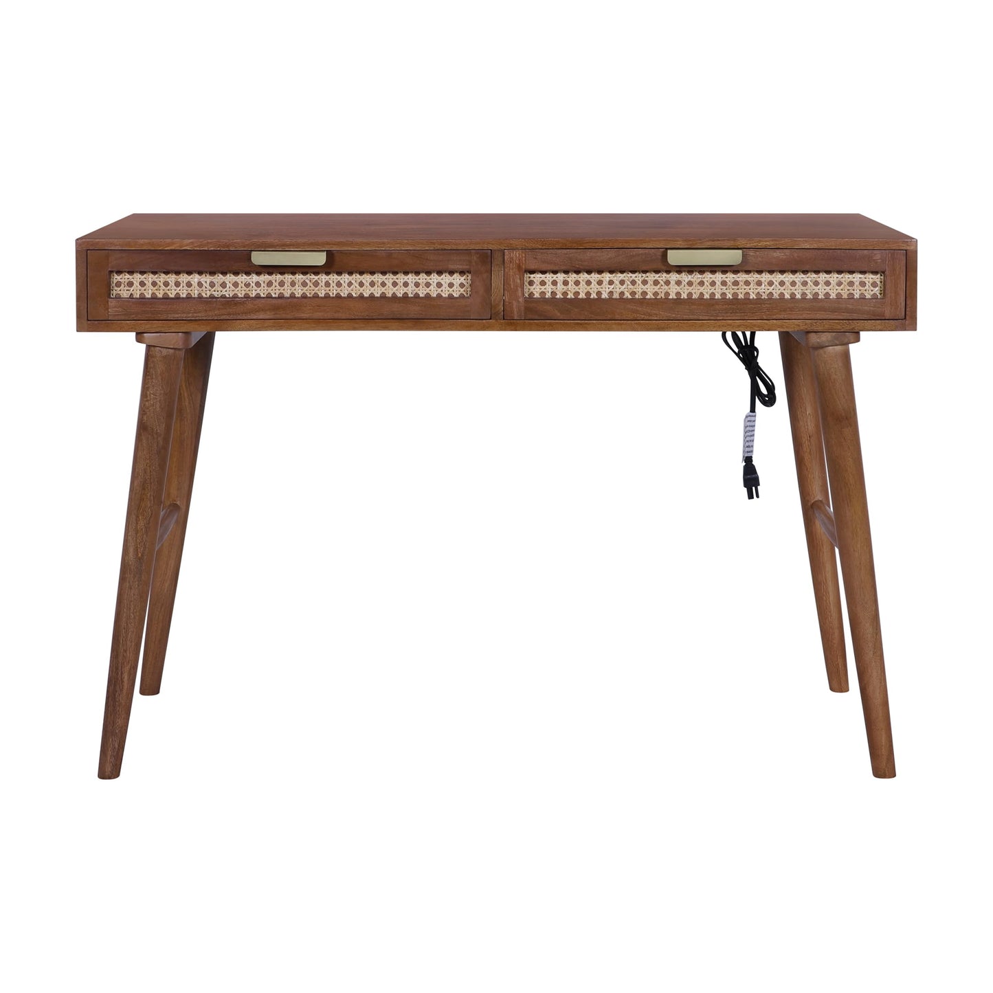 Casartis Living Ella Cane Solid Wood Desk w/Built-in-Outlet (Walnut)