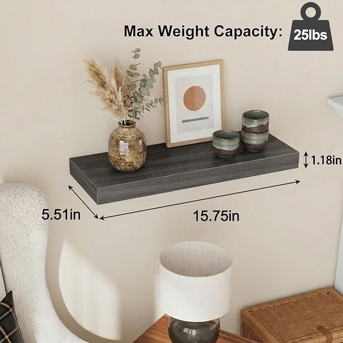 Fixwal 15.7in Floating Shelves, Rustic Wood Finish Wall Shelves Set of 4