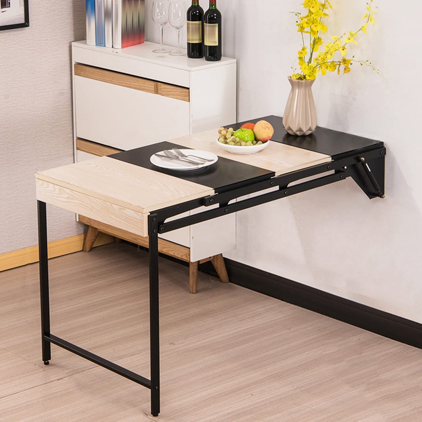 Wall Mounted Folding Desk, Space-Saving Murphy Table, Multi-Functional Workstation, Convertible Floating Shelves, Wooden Laundry & Dining Table, Stylish and Practical Home Office Solution