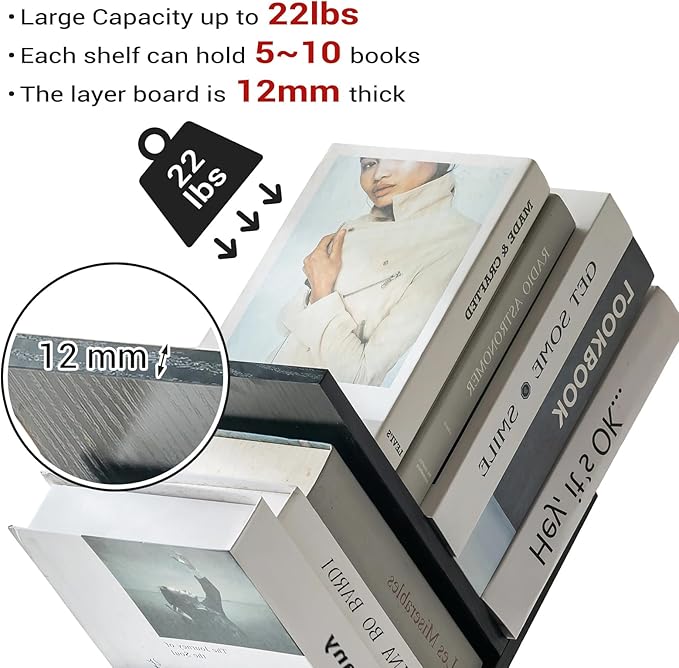 3 Tier Small Tree Bookshelf Black Floating Book Shelves