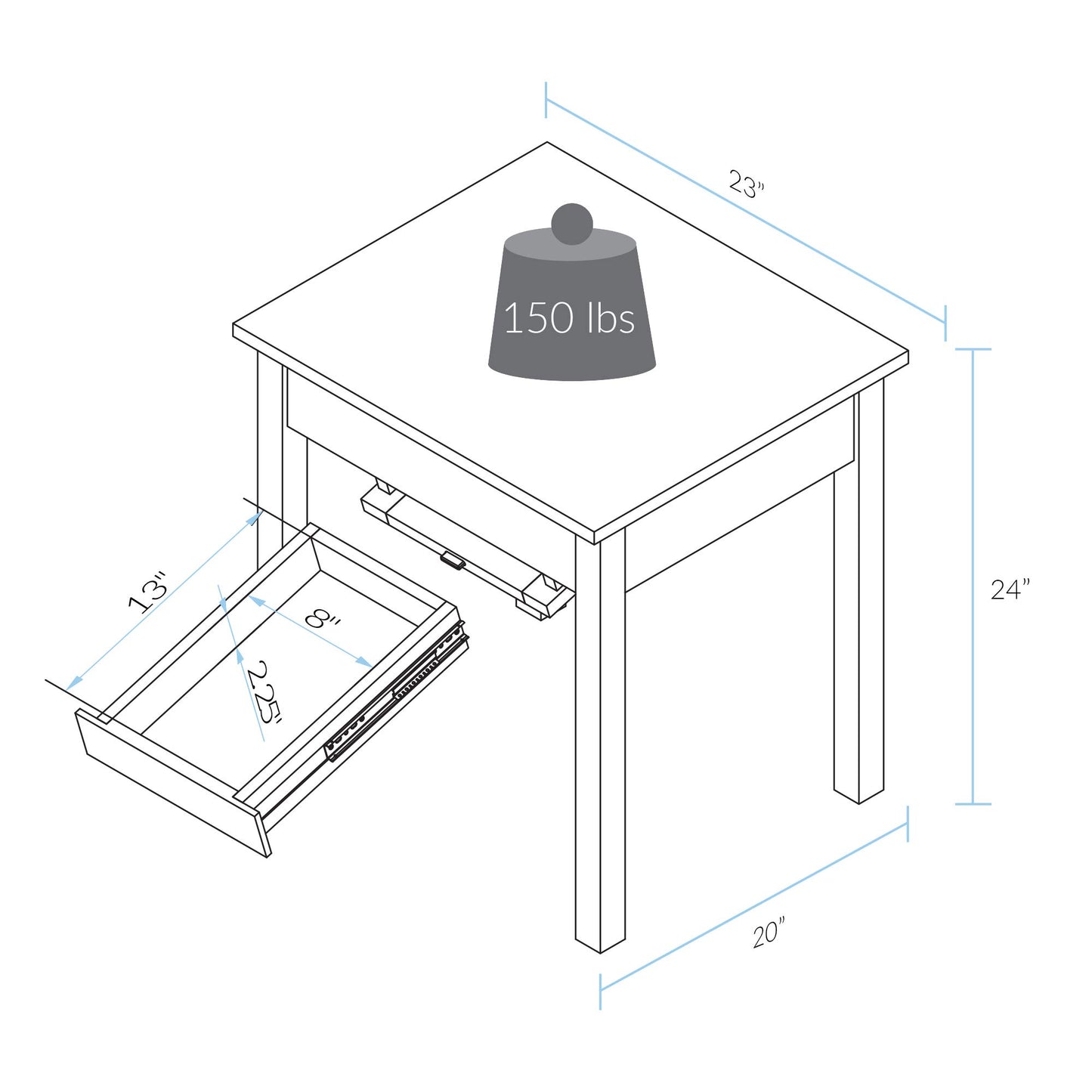 Casual Home 615-15 Kennedy End Table with Concealed Drawer, Concealment Furniture, Warm Brown