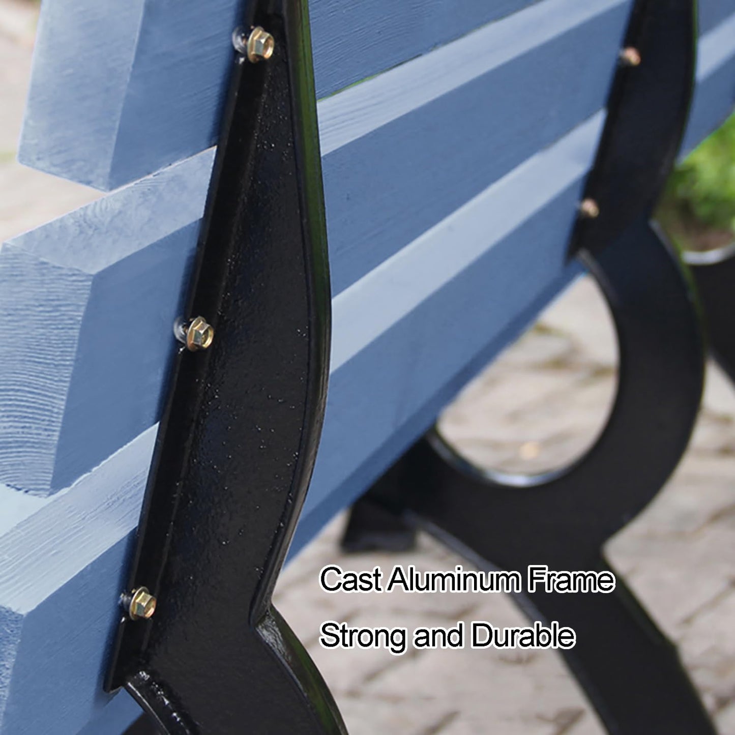 Weatherproof Outdoor Garden Bench, Hardwood Patio Loveseat Chair for Backyard, Deck, Lawn & Poolside - Comfortable Park Bench with Backrest (Color: Blue),Blue,with backrest