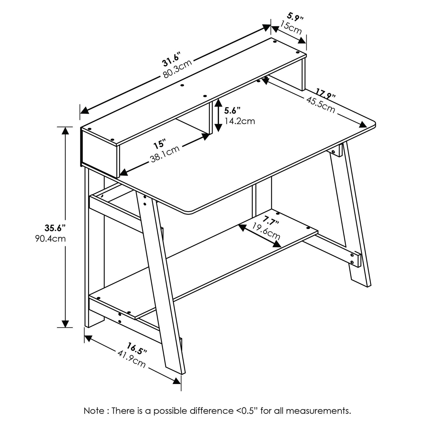 Furinno Simplistic A Frame Computer Desk Just 3-Tier End Table