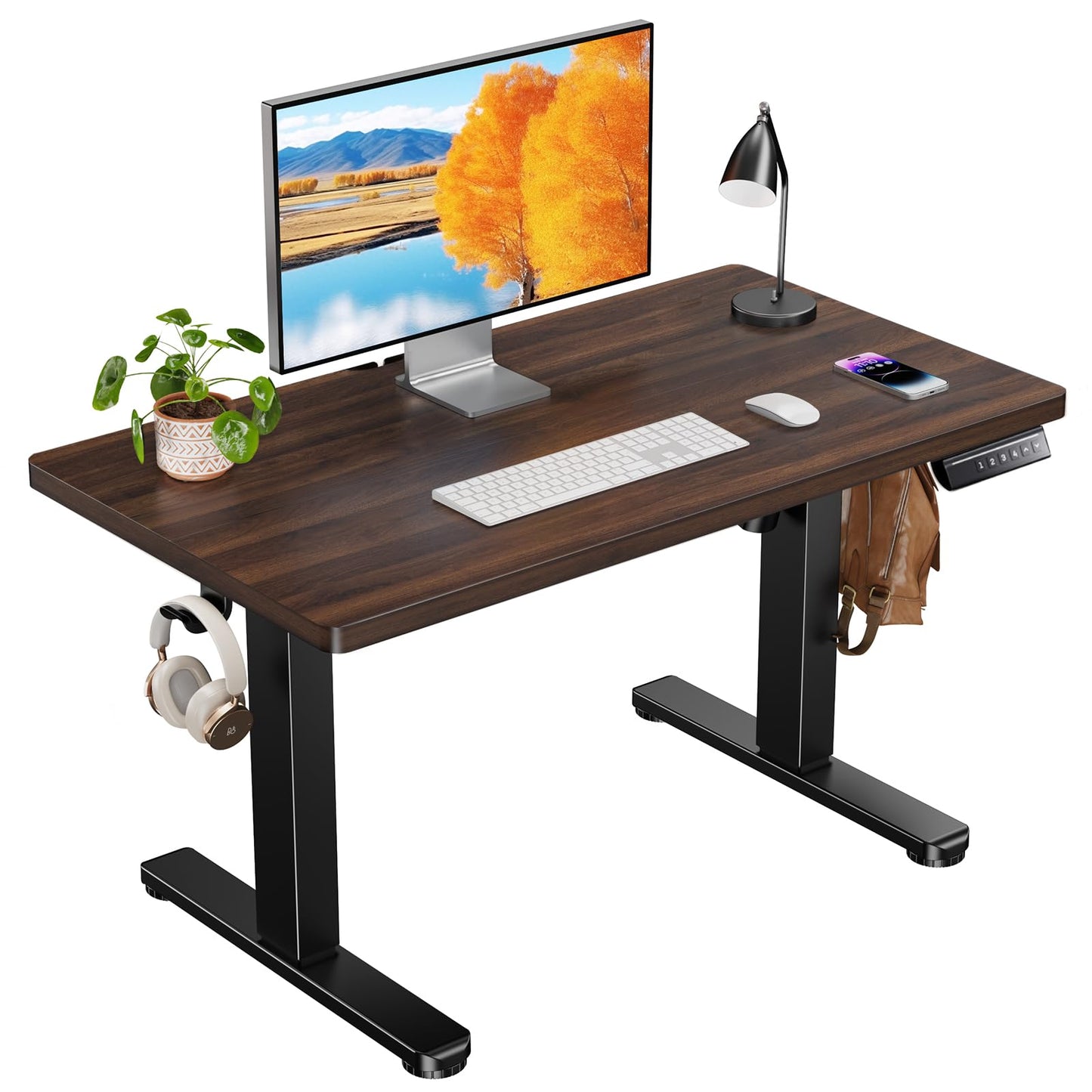 ErGear Low Height Adjustable Desk, Lifts 18.9-28.4 Inches, 35 X 20 Inches Electric Standing Desk for Kids, 4 Height Memory Settings & Storage Hooks, Home Office Computer Table & Study Desk, Walnut