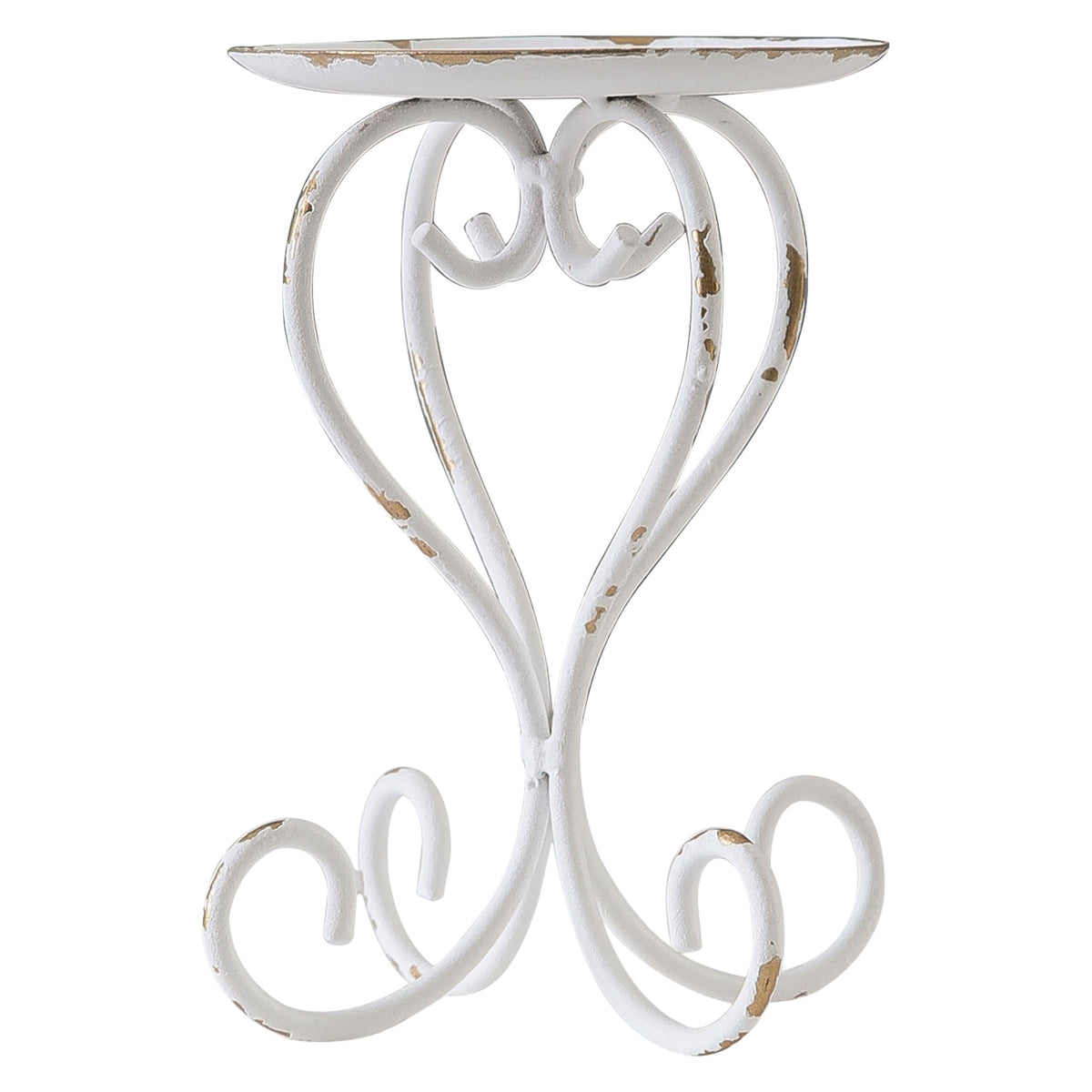 SOFE Metal Pillar Candle Holder, Shabby Chic White Candle Stand Scroll Shape 5.6 Inches Tall, Modern Farmhouse Candles Pedestal, Living Room, Bedroom, Dining Room, Coffee Table Decor