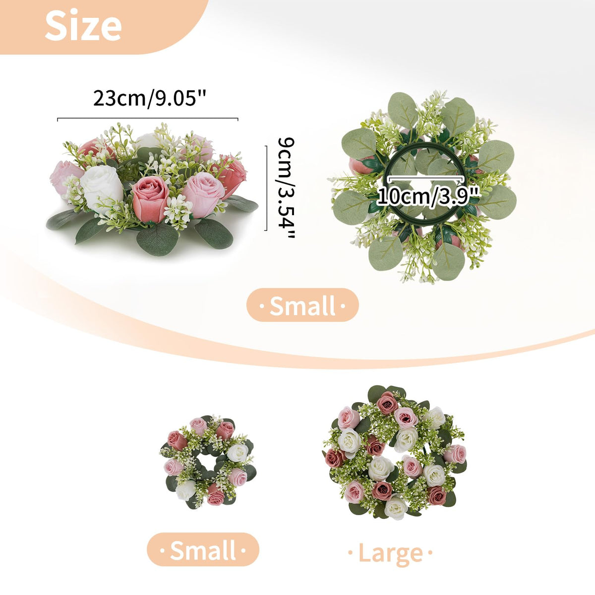 NUPTIO Small Flower Rings for Centerpieces: 9.05 Inch Dusty Rose & White Candle Rose Wreath 10 Pcs for Wedding Party Christmas Decorations - Spring Summer Front Door Porch Decor