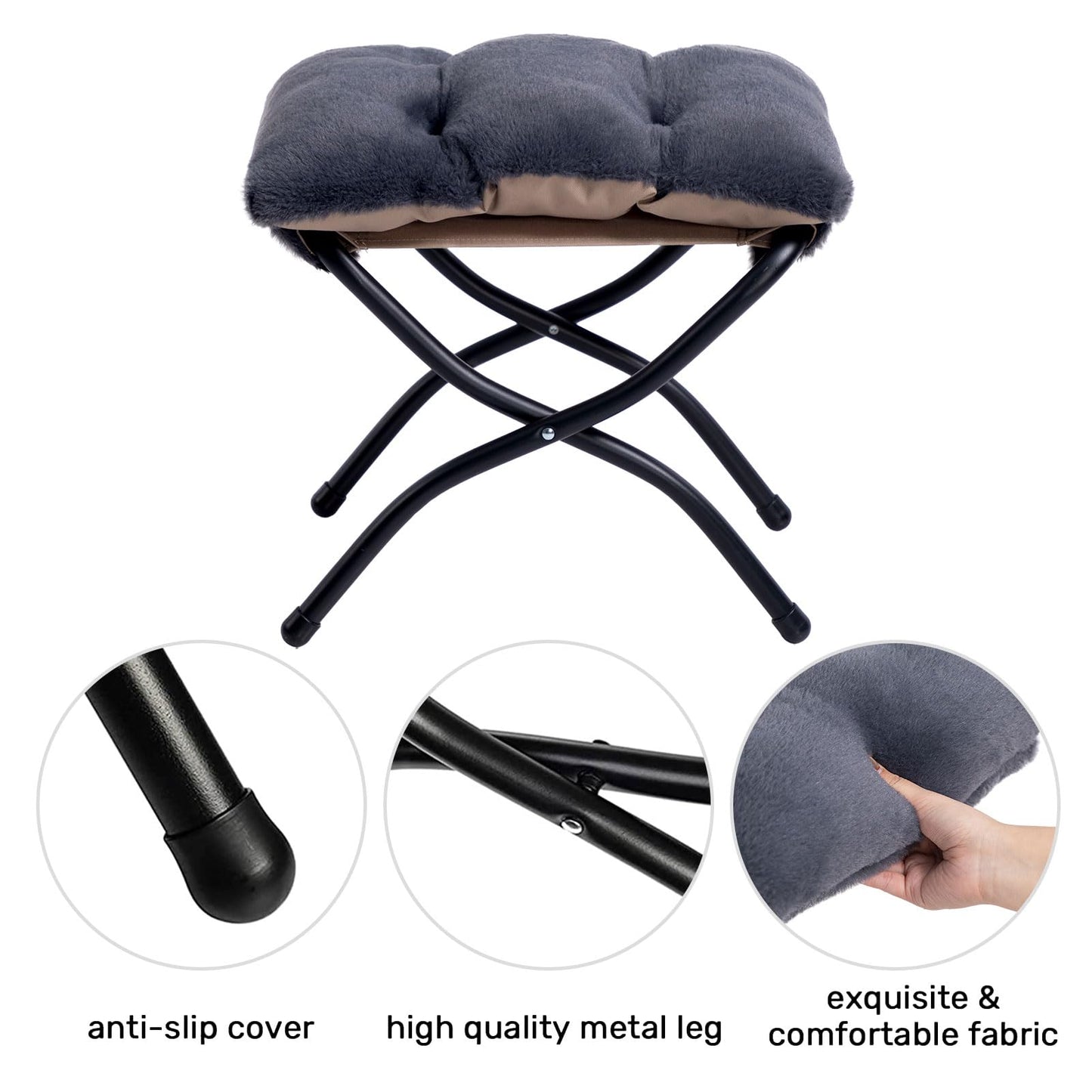 HollyHOME Lazy Chair with Foldable Ottoman, Accent Comfy Lounge Armchair and Folding Footrest Stool, Leisure Sofa Reading Chair and Footstool for Living Room, Bedroom, Dorm,Faux Fur Navy Blue