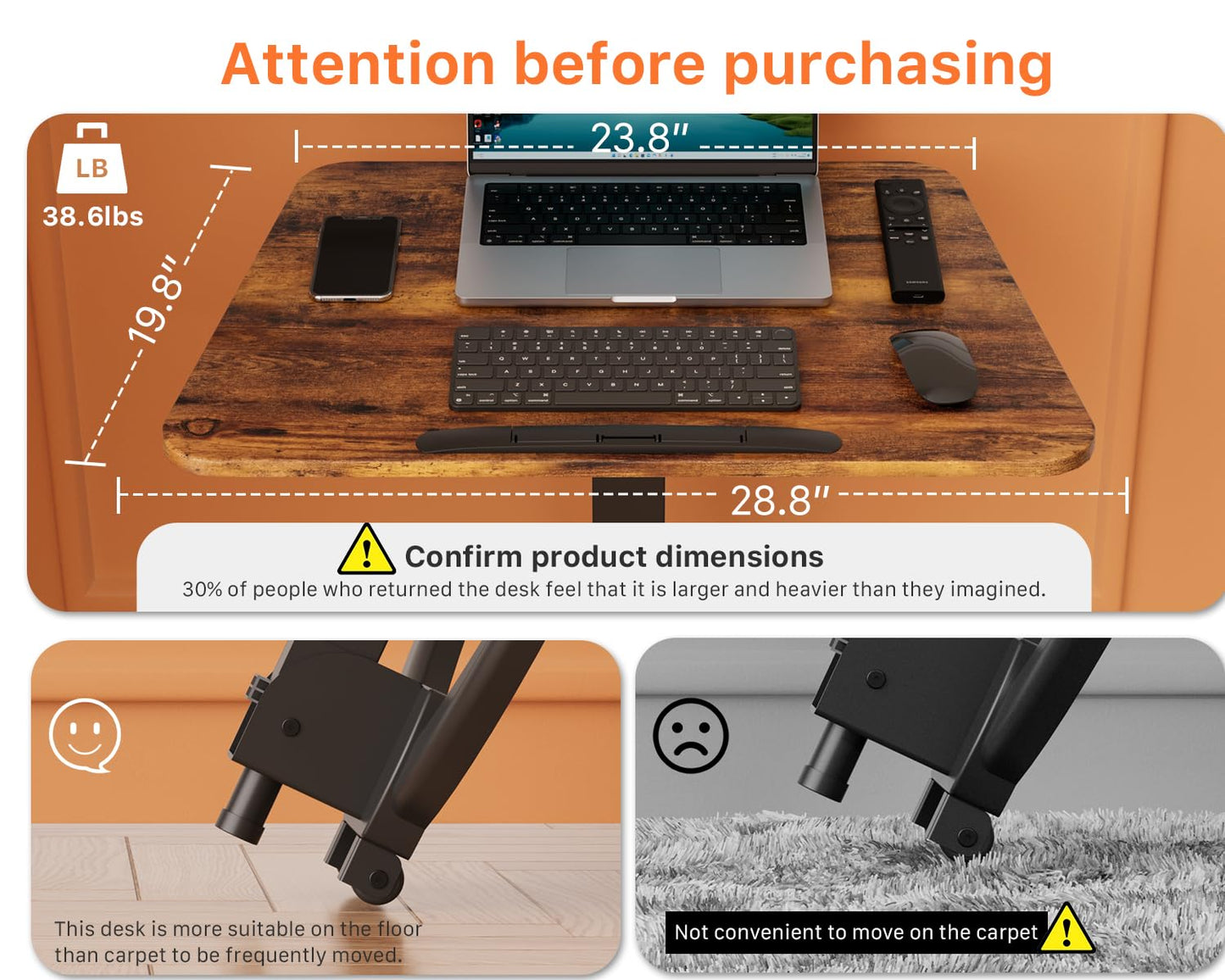 JOY worker Foldable Mobile Standing Desk, Pneumatic Height Adjustable Sit Stand Desk, 90° Tiltable Rolling Laptop Table, Portable Workstation with Non-Slip Mat for Home Office, Holds Up to 22lbs