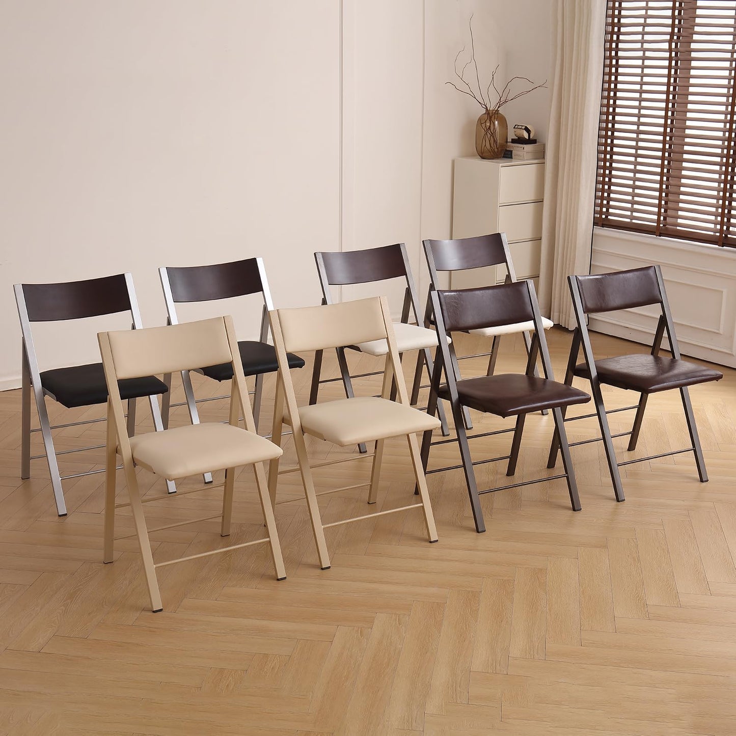 VASTATIO Folding Chairs with Cushion 2 Pack - Heavy Duty Steel Frame Foldable Dining Chairs, Waterproof Leather Indoor Outdoor Padded Chairs for Home, Conference Rooms,Weddings, Events (White)