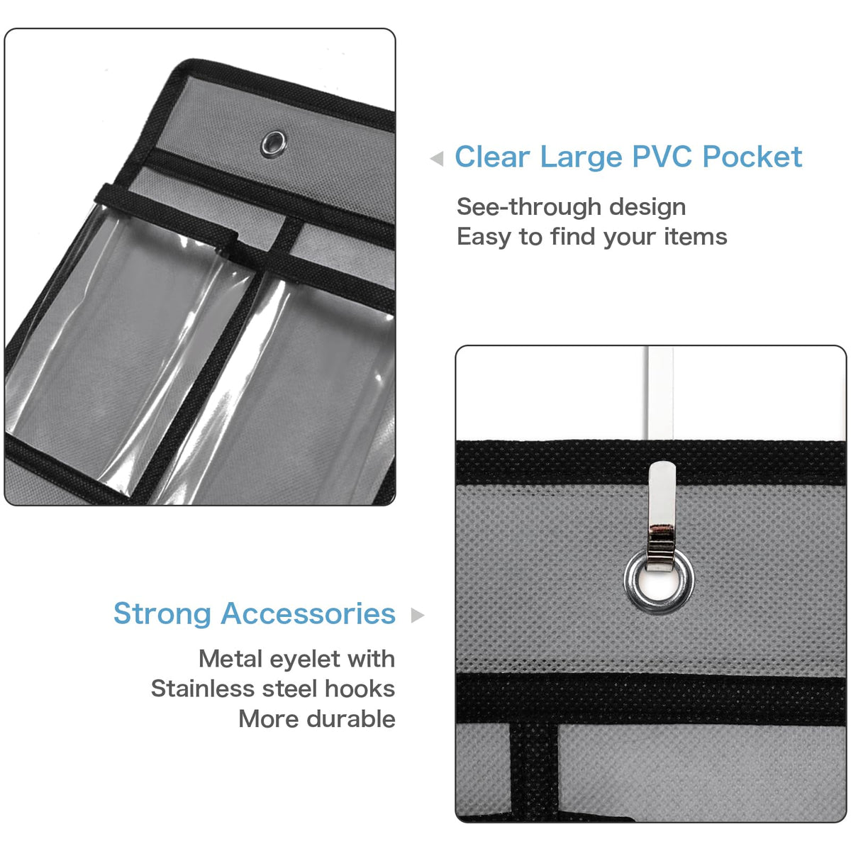 SAVERHO 42 Pocket Classroom Pocket Chart for Cell Phones and Calculator,Clear Cellphone Pocket Chart for Classroom with Number Sticker and hooks (Grey-42 Pockets)