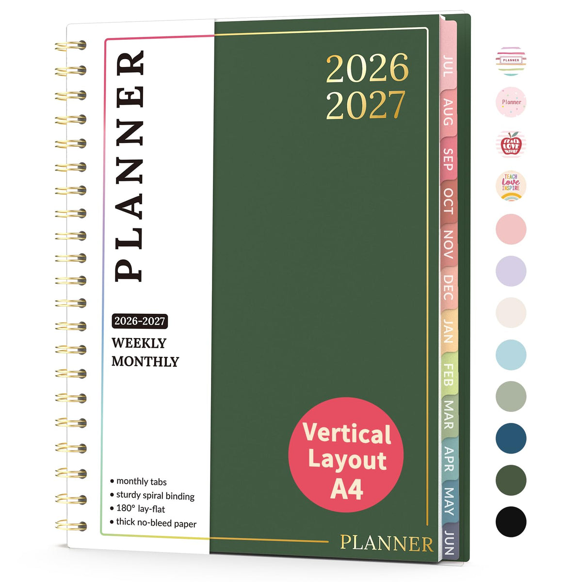 Teacher Planner 2026-2027, Forvencer Academic Planner 2026-2027, Jul 2026 - Jun 2027, 8.5"x11", Weekly & Monthly Planning Book with 7 Periods, School Agenda for Teacher Student, A4, Dark Green
