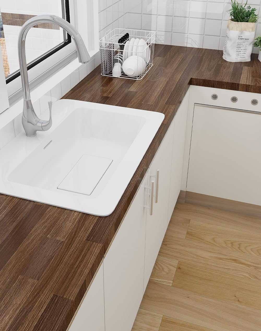 Dark Brown Butcher Block Contact Paper Peel and Stick Kitchen Countertop Wallpaper Shelf Liner Roll for Bathroom Counter Table Laundry Room Wall Decor 15.7x117 Inches