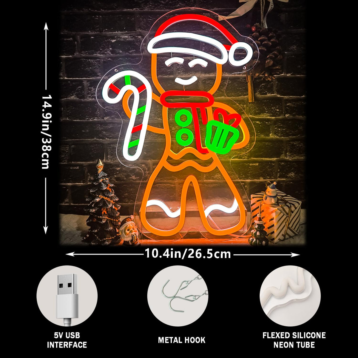 Gingerbread Man Neon Sign Dimmable Christmas Neon Light For Wall Room Decor Christmas Led Sign For Bedroom Living Room Home christmas Decor Gift Party Decorations