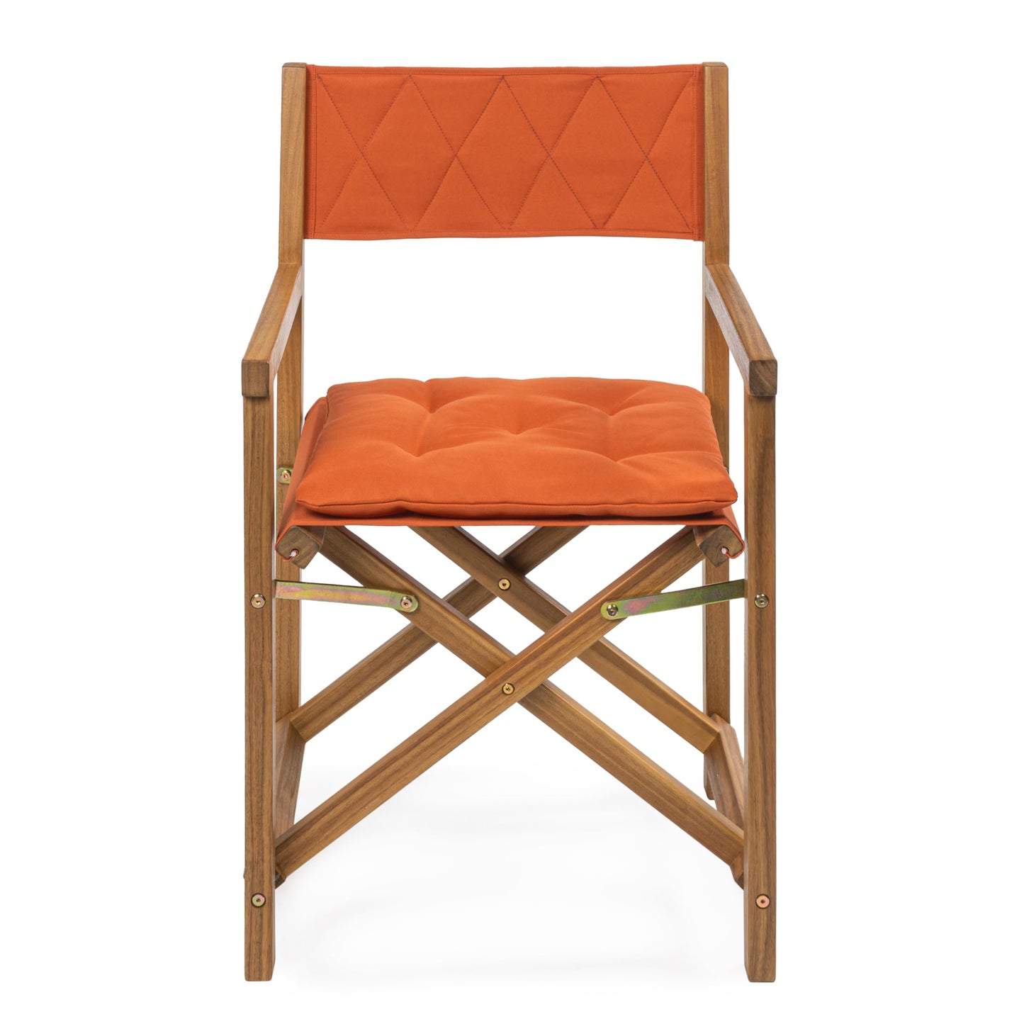 JONATHAN Y Waldo Acacia Wood Outdoor Director Chair Set of 2 for Patio & Balcony, Foldable Coastal Armchair with Orange Diamond-Quilted Cushions, Teak Brown DRC1002B-SET2