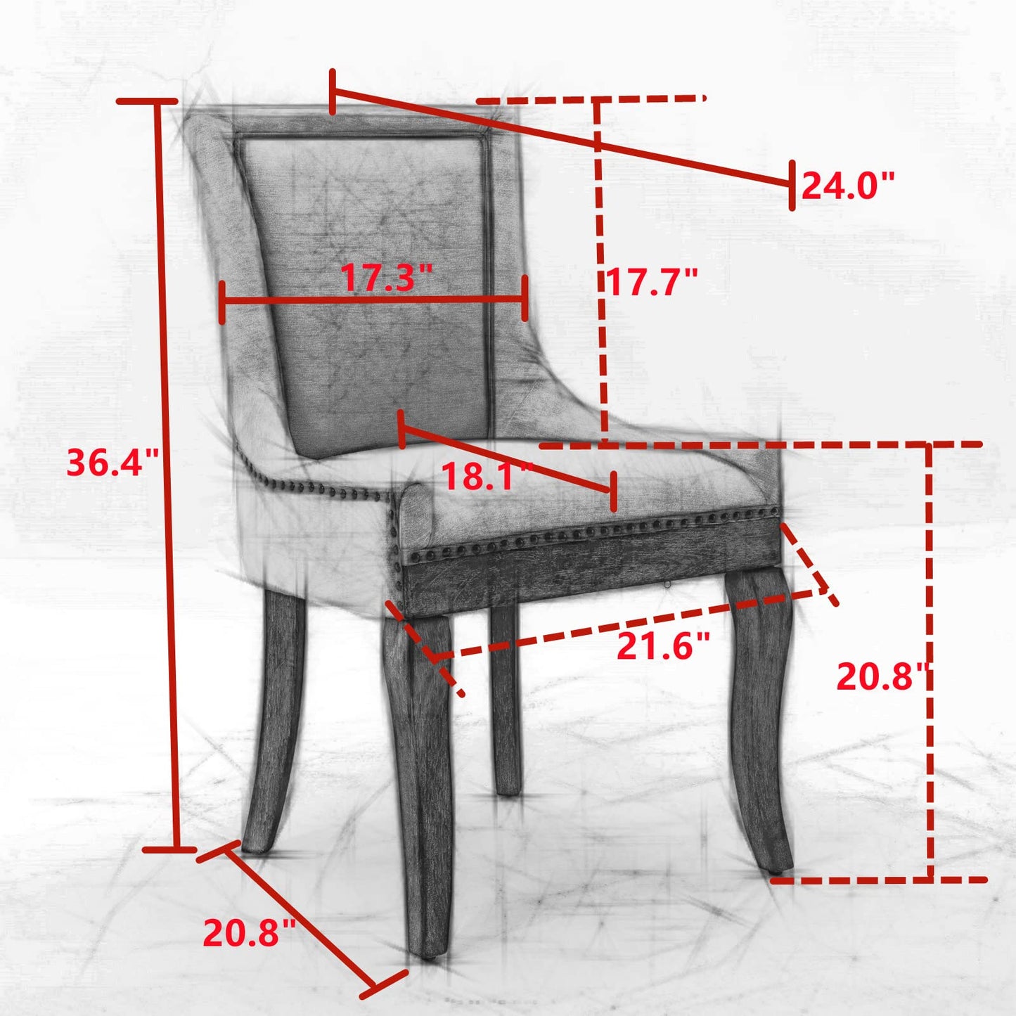 Ball & Cast Mid-Century Upholstered Dining Chairs Set of 2, Thickened Fabric Wingback Kitchen Chairs with Bronze Nail Head & Toned Solid Wood Legs, Golden