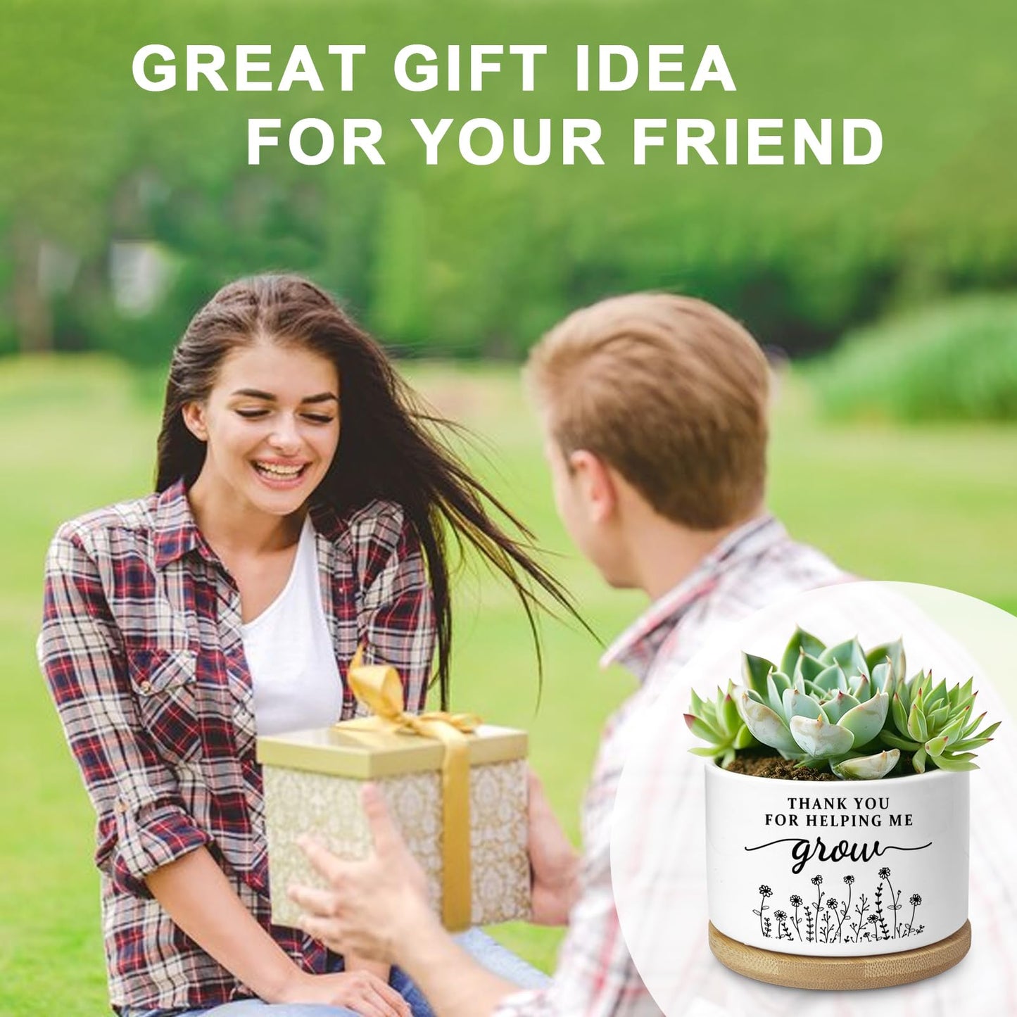 Aryabtya Thank You Teacher Appreciation Gift, Succulent Planter, Flower Cactus Plant Pot, Appreciation Gifts for Teachers Mom Women, Teacher Gifts Thank You for Helping Me Grow (No Plants)