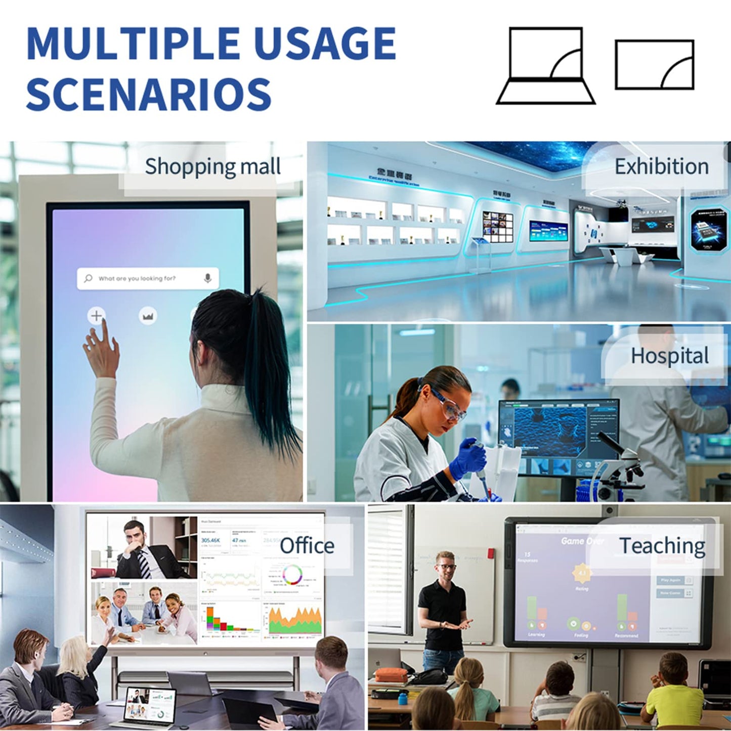 TouchWo 55 inch Interactive Touchscreen Monitor, Smart Board with 4K Display, Win-10 Electronic Whiteboard Touch Screen PC for Office and Classroom, Core i7 RAM 8G & ROM 256G