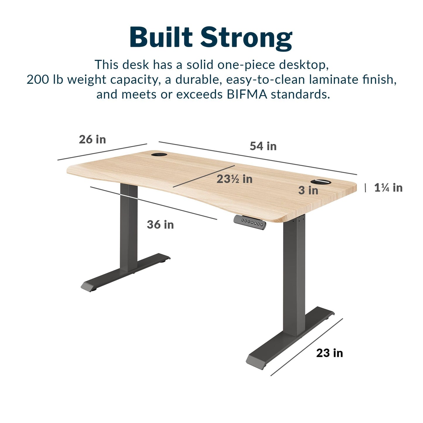 Vari Ergo 54x26 Electric Standing Desk – Height Adjustable Sit Stand VariDesk + Curved Waterfall Edge, 4 Memory Settings, Quick Assembly, Cable Management, 200 lb Capacity – Light Wood (2 Boxes)