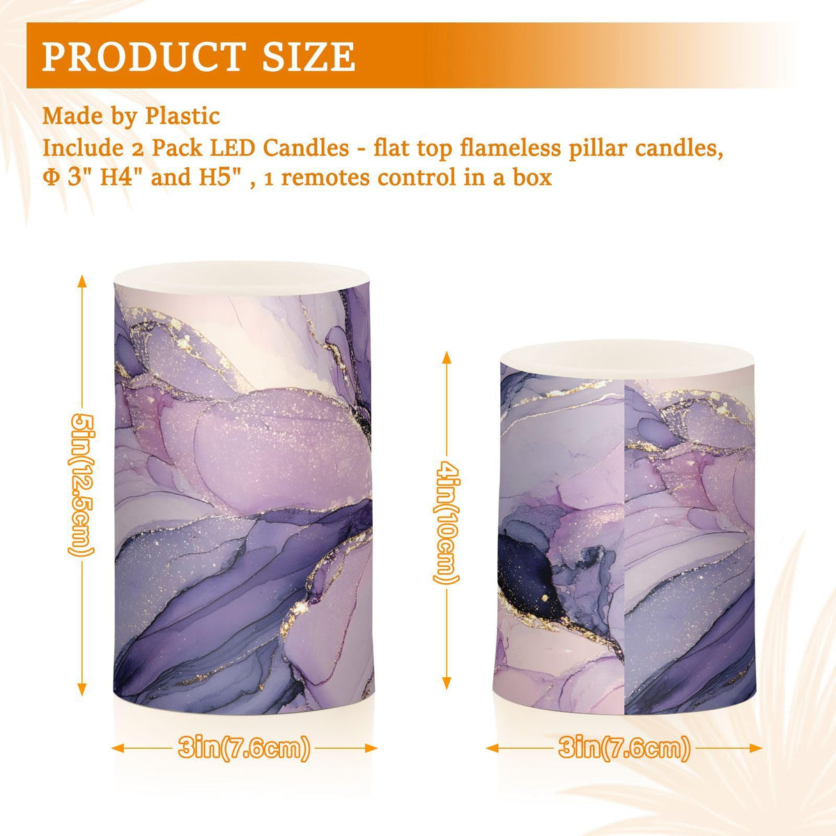 BOENLE Flickering Flameless Candles, Purple Marble Lavender Liquid LED Candles with Remote Timer, Set of 2 Battery Operated Candle for Valentine Wedding Birthday