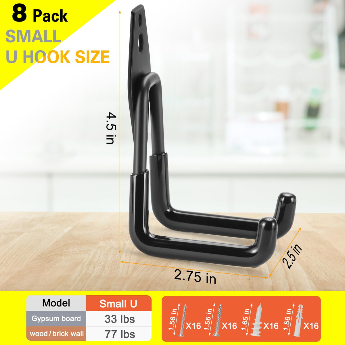 LUPYJI 8 Pack Heavy Duty Garage Hooks Storage Organizer Wall Mount Power and Garden Tool Hangers, for Hanging Ladders, Ropes, Hose, Bulk Items
