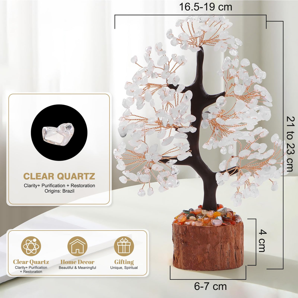 Sunnlejw Clear Quartz Crystal Tree of Life for Home, Office, and Desk Decor，Handmade Bonsai for Clearity, Healing Crystals Money Tree，Perfect Concentration Gifts for Mom and Sister Friend
