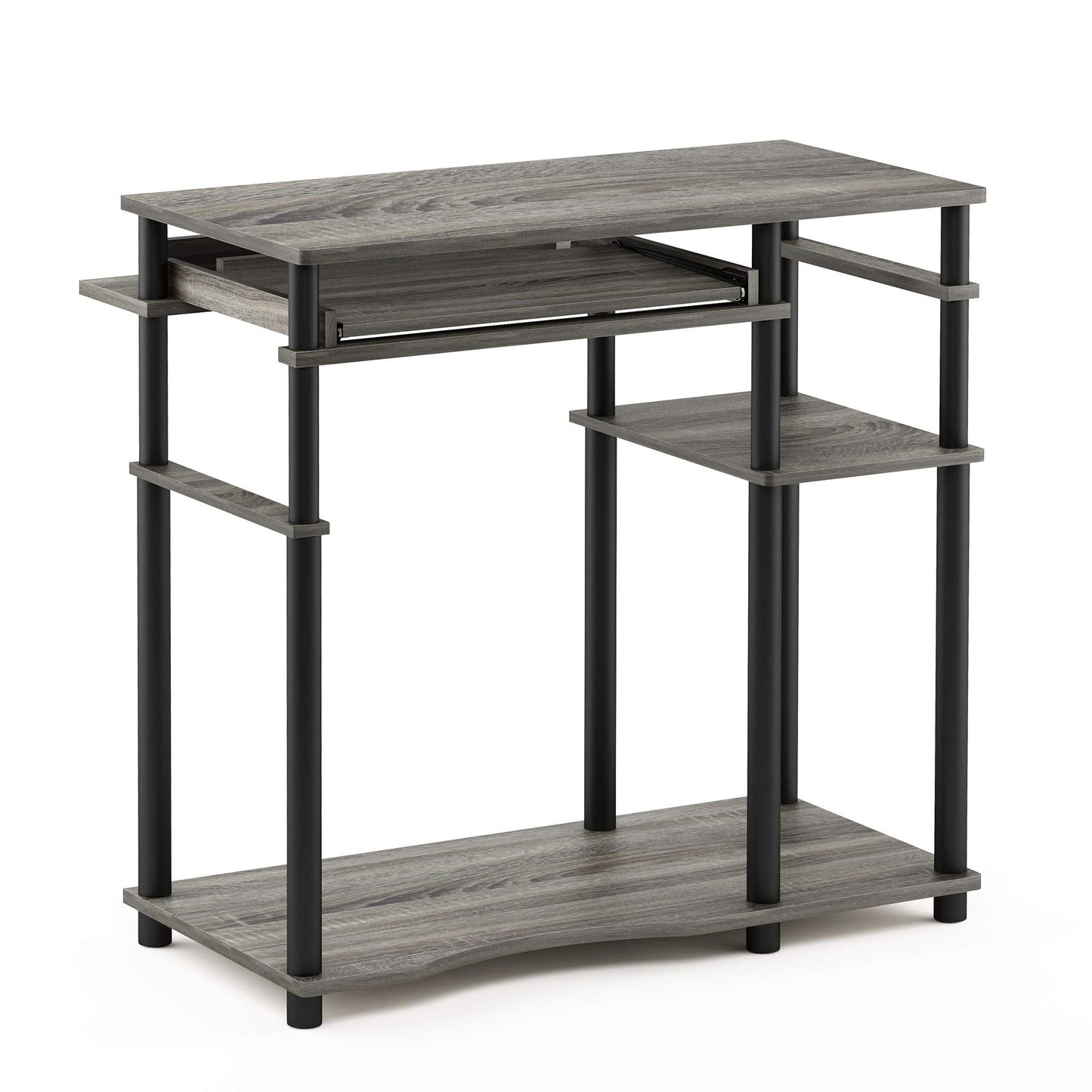Furinno Abbott Computer Desk with Bookshelf, French Oak Grey/Black